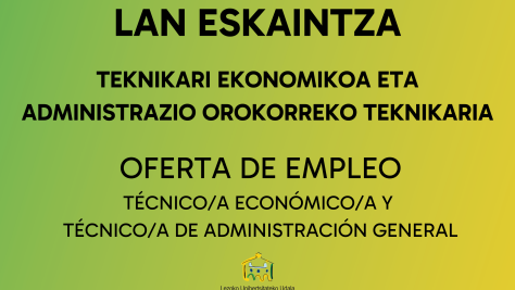 EL AYUNTAMIENTO DE LEZO ABRE LA INSCRIPCIÓN PARA LOS PUESTOS DE TÉCNICO/A ECONÓMICO/A Y TÉCNICO/A DE ADMINISTRACIÓN GENERAL
